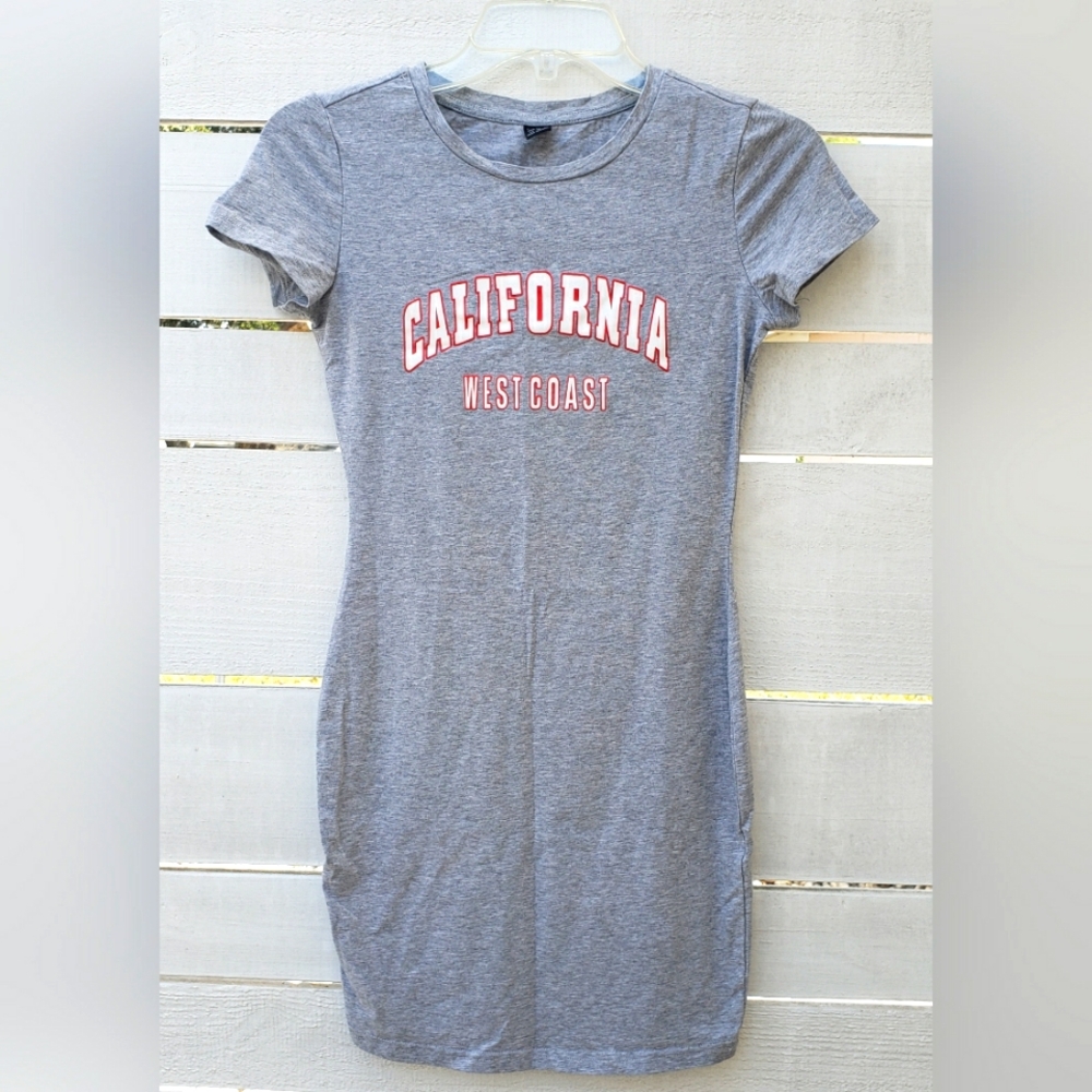 SHEIN Womens Bodycon T-Shirt Dress California West Coast Gray Size XS